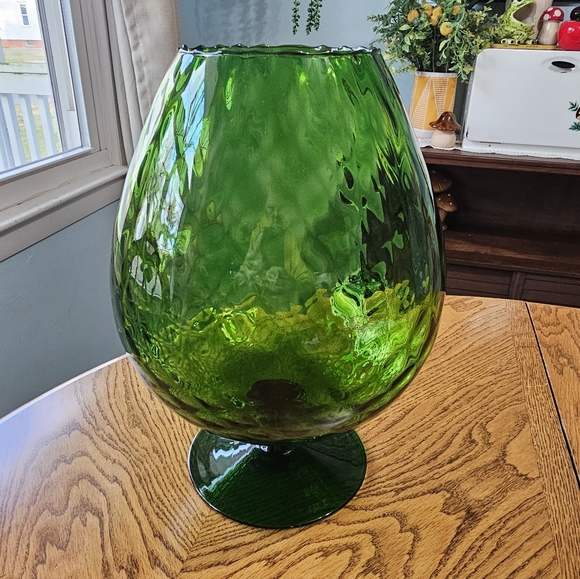 Vintage 60's Italian Empoli Green Optic Glass Extra Large Brandy Snifter Vase - Picture 3 of 4